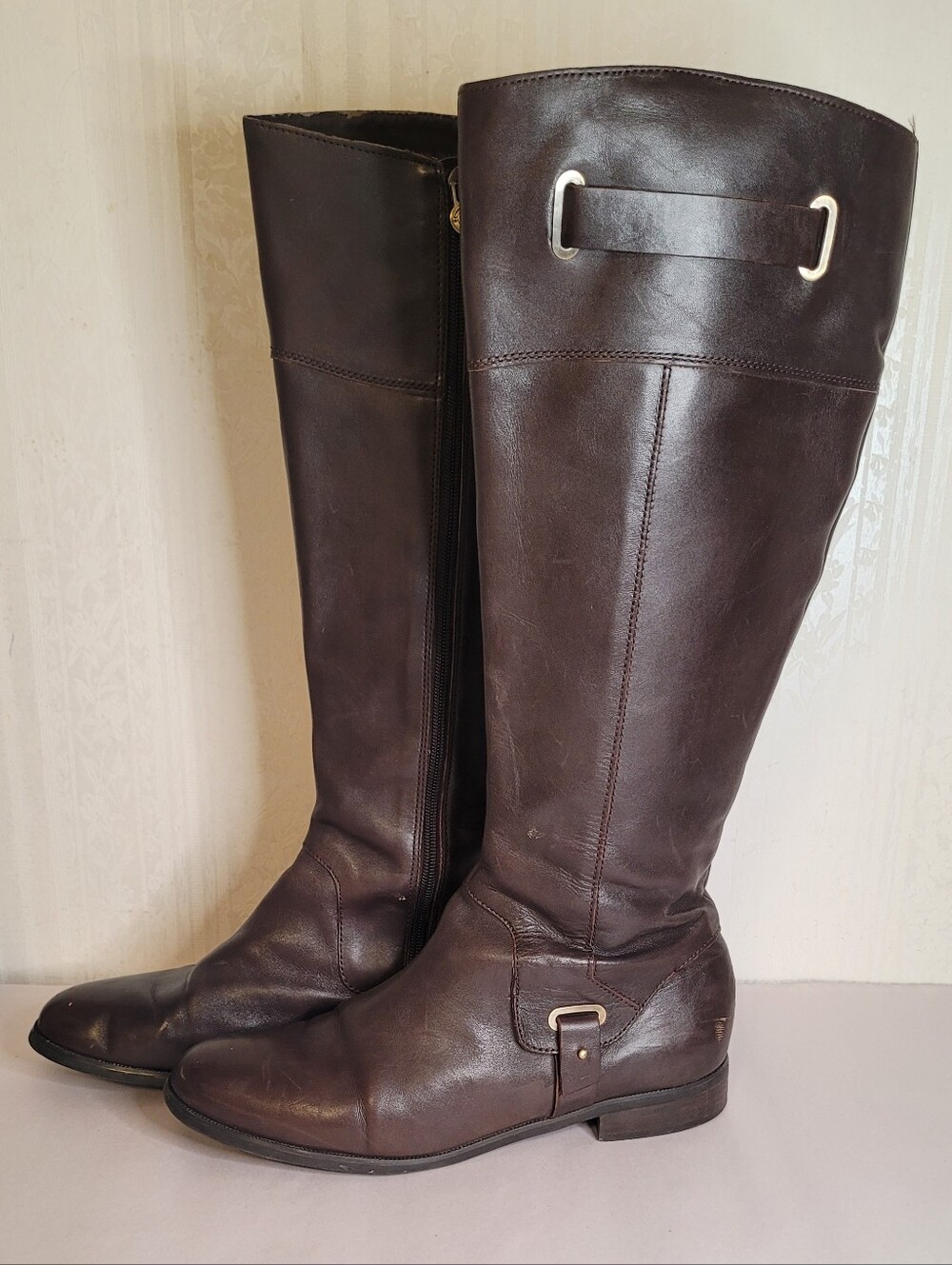 Etienne Aigner E-Gilbert Brown Leather Riding Boots Size 10 - Picture 5 of 12